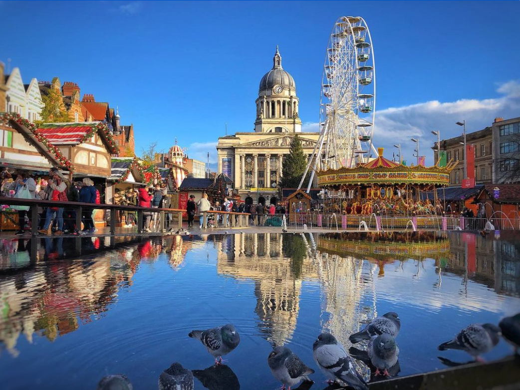Nottingham Old Market Square with Christmas Fair and market